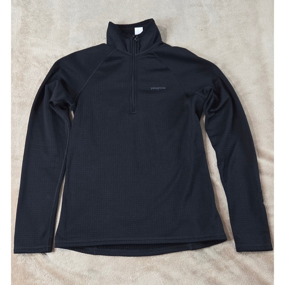 Patagonia Regulator Quarter Zip Sweater Women S Black Polartec Waffle Knit EUC